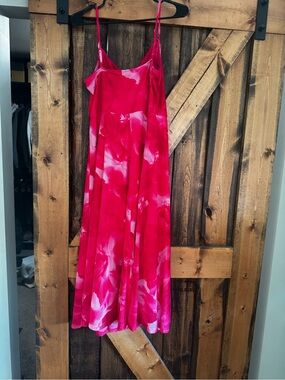 Pink Floral Slip Midi Dress - Women's Summer Dress